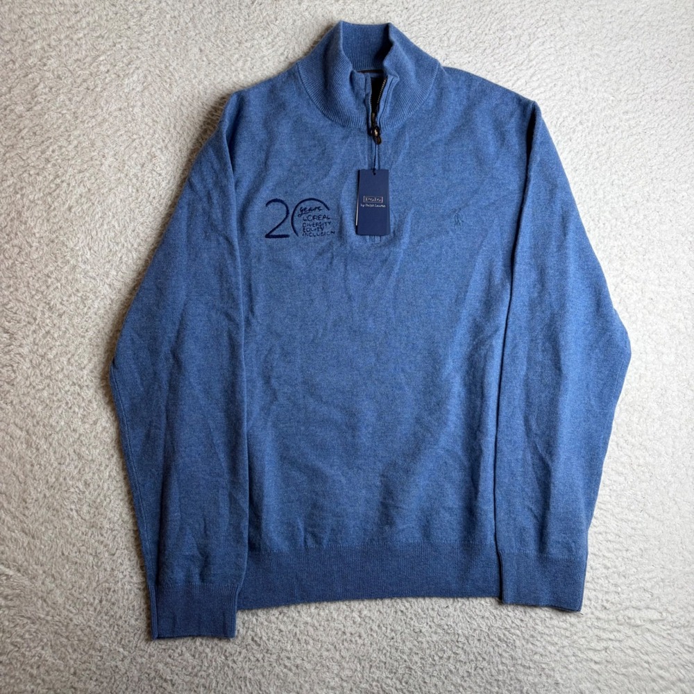 NEW Polo Ralph Lauren Mens XL Blue 100% Wool Quarter Zip Sweater Soft Preppy